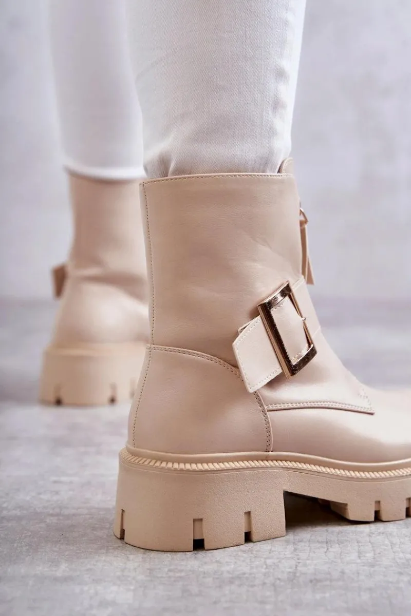 Best Boto Damskie Botki Ocieplane Na Suwak Beżowe Torey