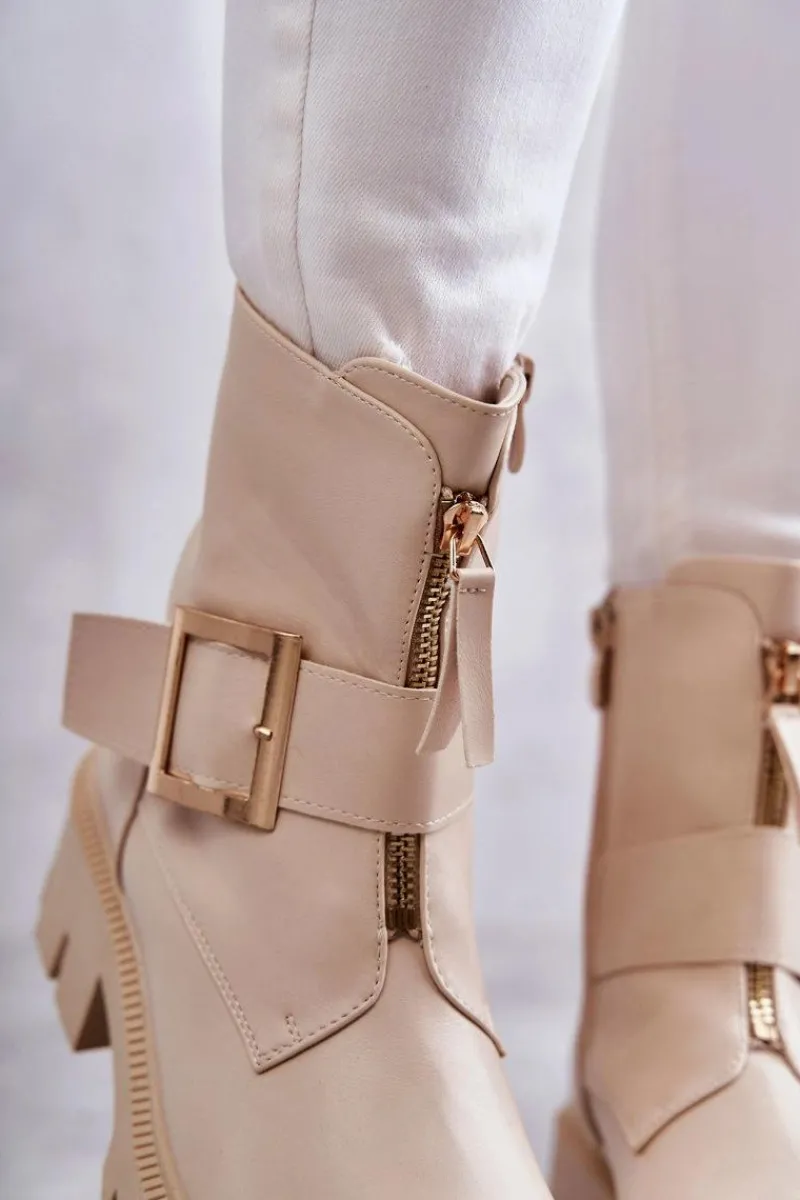 Best Boto Damskie Botki Ocieplane Na Suwak Beżowe Torey