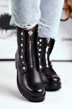 Hot Boto Damskie Botki Ocieplane Suwak z Przodu Czarne Hypnotized