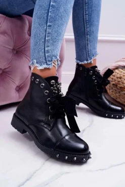 Discount Boto Damskie Botki Ocieplane Wstążka Ćwieki Grethan