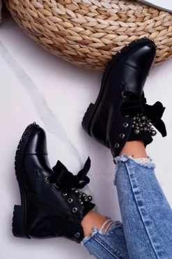 Discount Boto Damskie Botki Ocieplane Wstążka Ćwieki Grethan