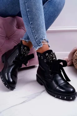 Discount Boto Damskie Botki Ocieplane Wstążka Ćwieki Grethan