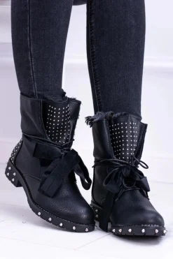 New Boto Damskie Botki Ocieplane Z Kolcami i Dżetami Neso