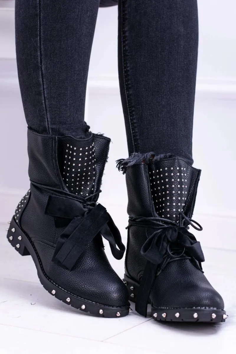 New Boto Damskie Botki Ocieplane Z Kolcami i Dżetami Neso