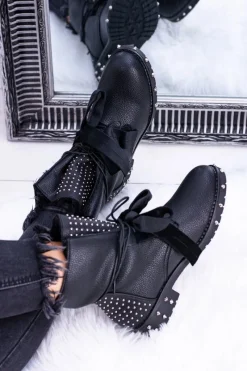 New Boto Damskie Botki Ocieplane Z Kolcami i Dżetami Neso