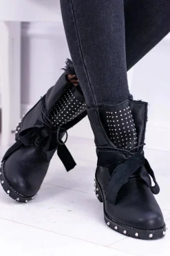 New Boto Damskie Botki Ocieplane Z Kolcami i Dżetami Neso