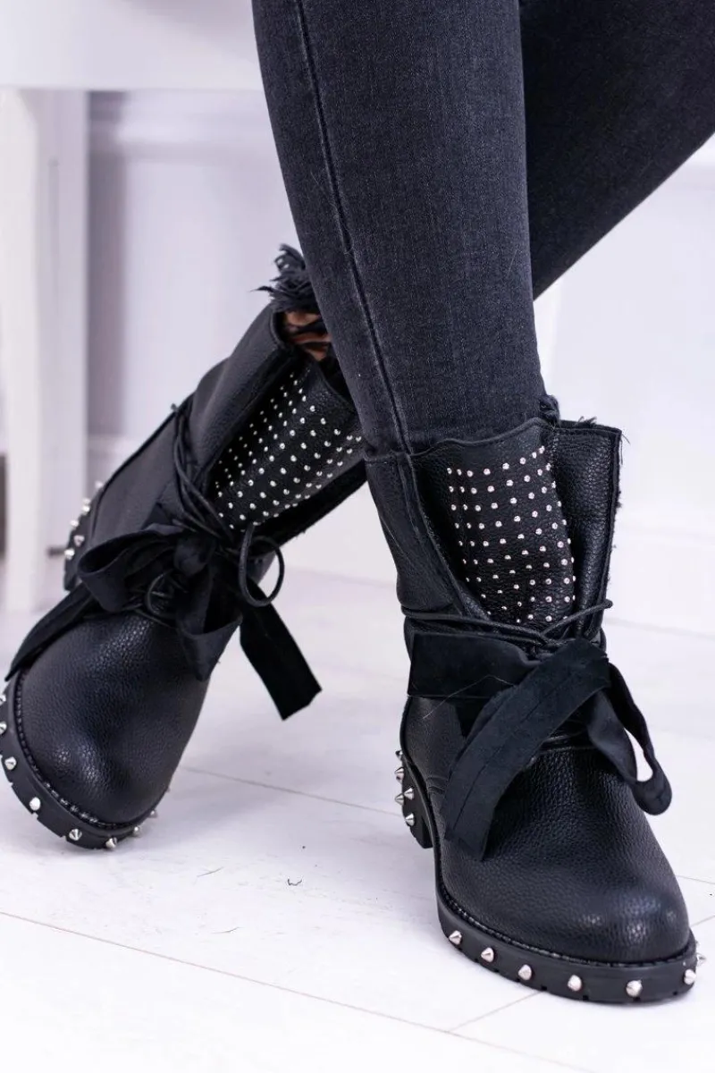 New Boto Damskie Botki Ocieplane Z Kolcami i Dżetami Neso