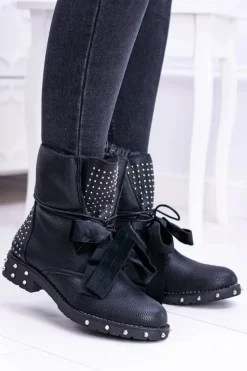 New Boto Damskie Botki Ocieplane Z Kolcami i Dżetami Neso