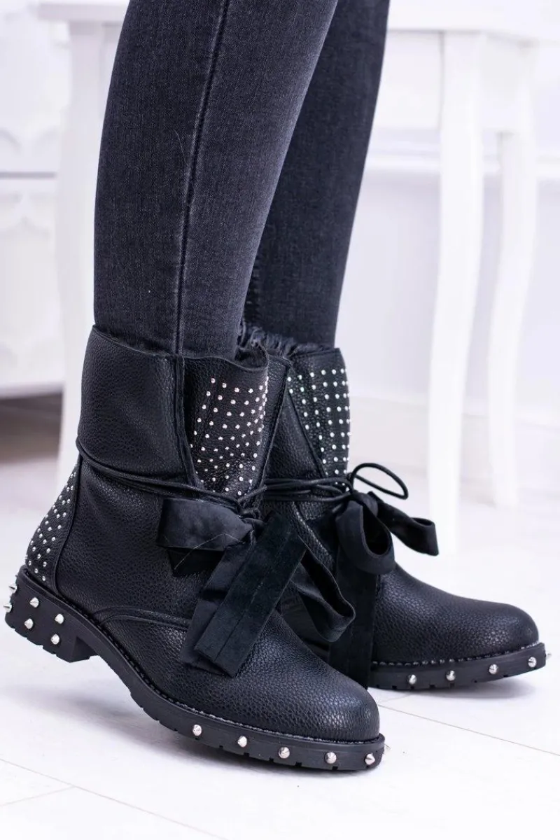 New Boto Damskie Botki Ocieplane Z Kolcami i Dżetami Neso