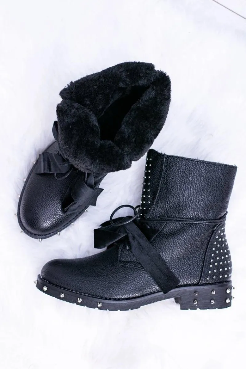 New Boto Damskie Botki Ocieplane Z Kolcami i Dżetami Neso