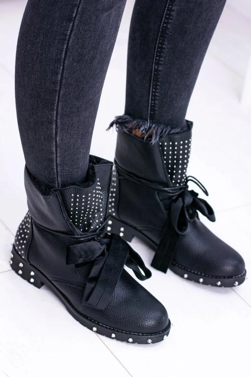 New Boto Damskie Botki Ocieplane Z Kolcami i Dżetami Neso