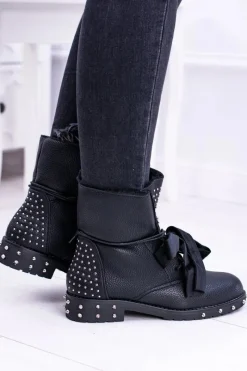 New Boto Damskie Botki Ocieplane Z Kolcami i Dżetami Neso