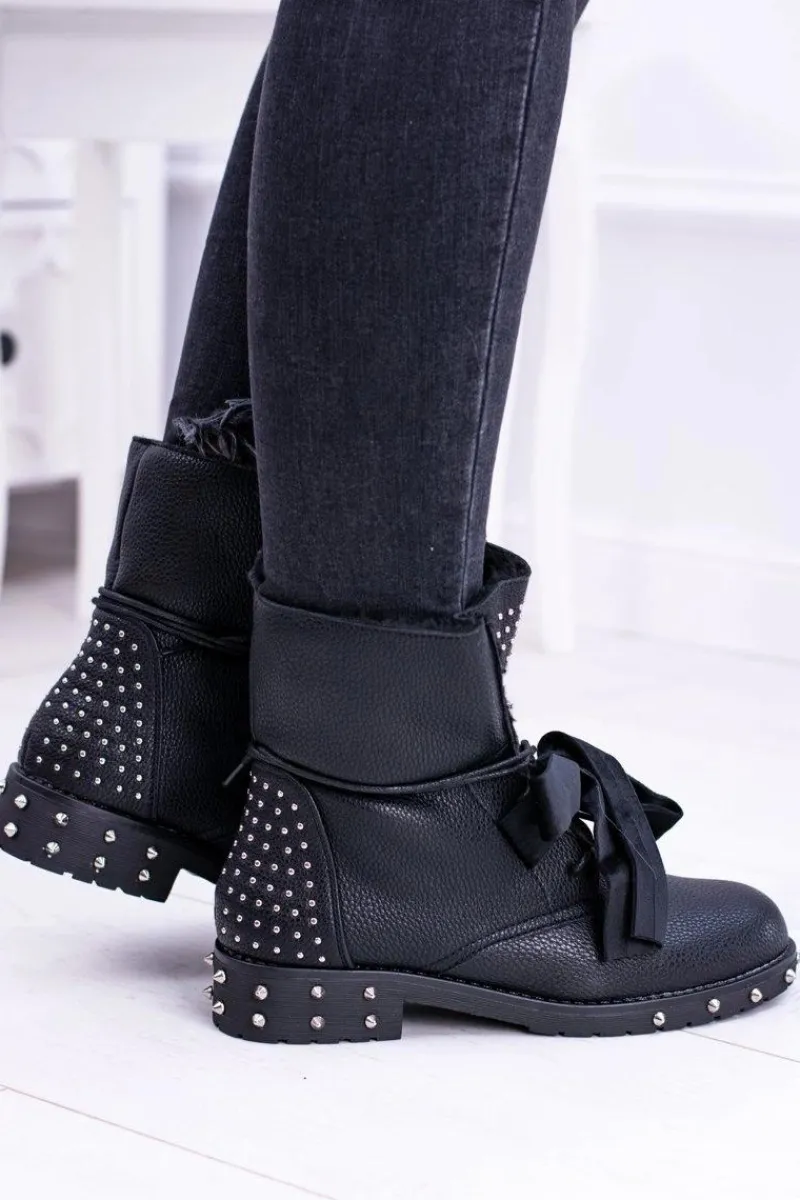 New Boto Damskie Botki Ocieplane Z Kolcami i Dżetami Neso