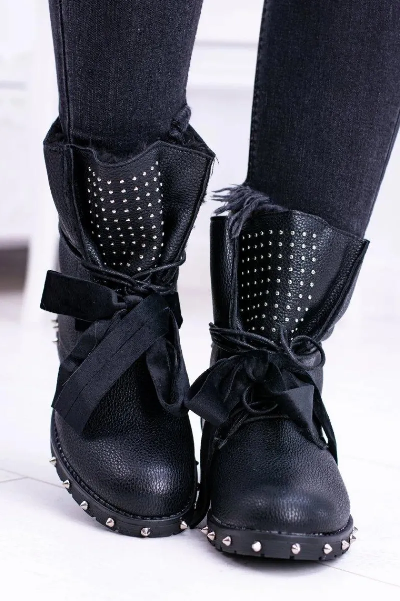 New Boto Damskie Botki Ocieplane Z Kolcami i Dżetami Neso