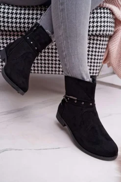 Botki Zimowe Damskie|Botki Zamszowe>Boto Damskie Botki Płaski Obcas Ocieplane Czarne Verte