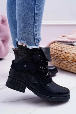 Online Damskie Botki Płaski Obcas Ciepłe Czarne Debra Damskie Botki Sznurowane|Botki Zimowe Damskie