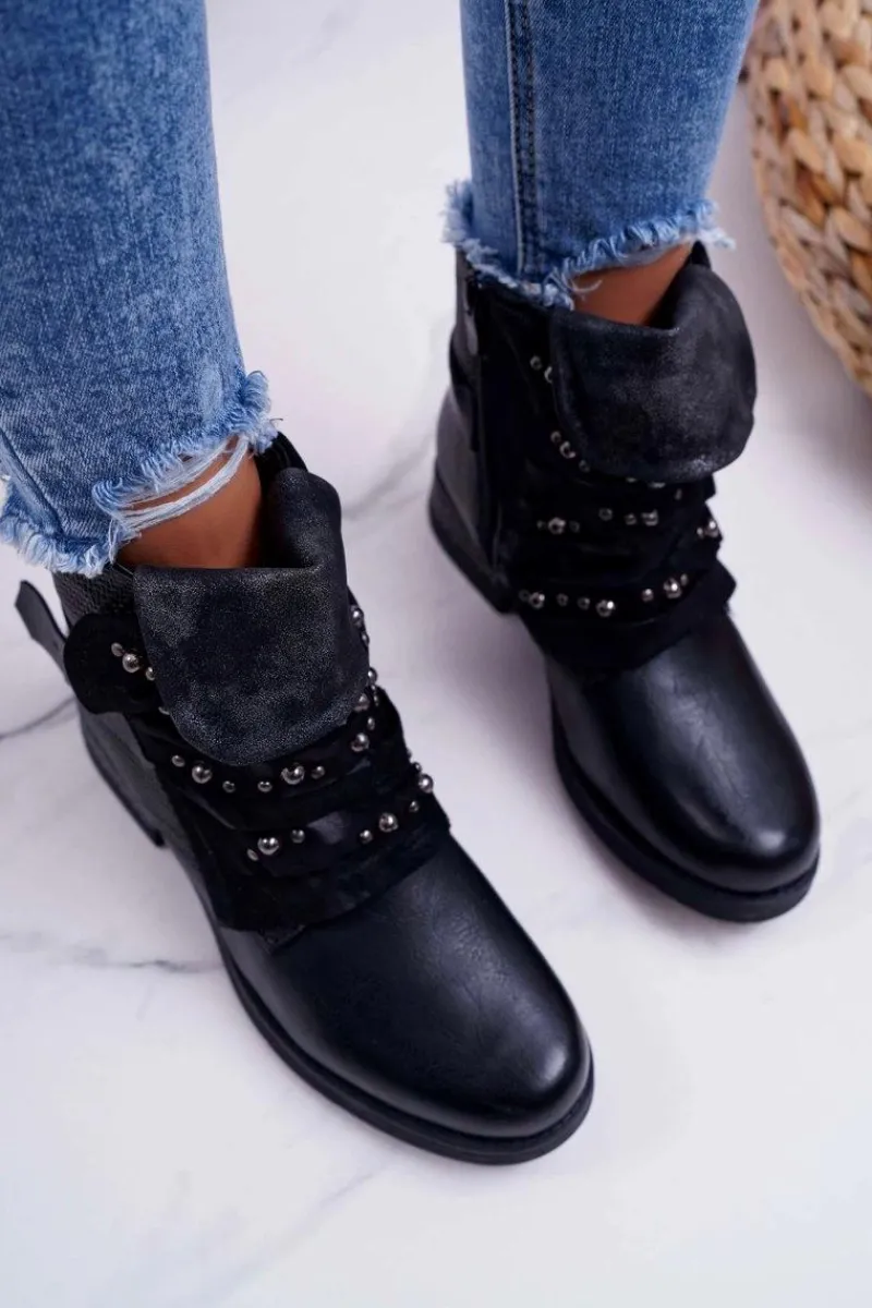 Online Damskie Botki Płaski Obcas Ciepłe Czarne Debra Damskie Botki Sznurowane|Botki Zimowe Damskie