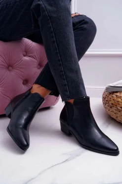 Hot Boto Damskie Botki Płaskie Czarne Murino