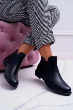 Botki Płaskie|Czarne Botki>Boto Damskie Botki Płaskie Czarne Estacanto