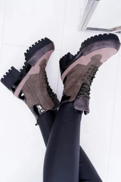 Botki Sznurowane|Botki Zimowe Damskie>Boto Damskie Botki Płaskie Lu Boo Ciepłe Zielone Desert