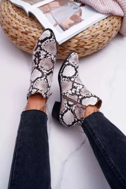 Sale Boto Damskie Botki Płaskie Skóra Węża Murino