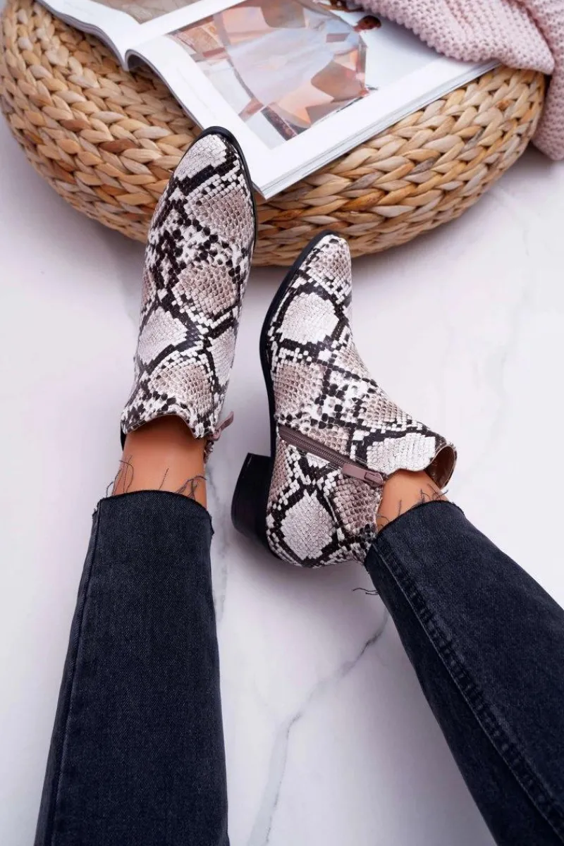 Sale Boto Damskie Botki Płaskie Skóra Węża Murino