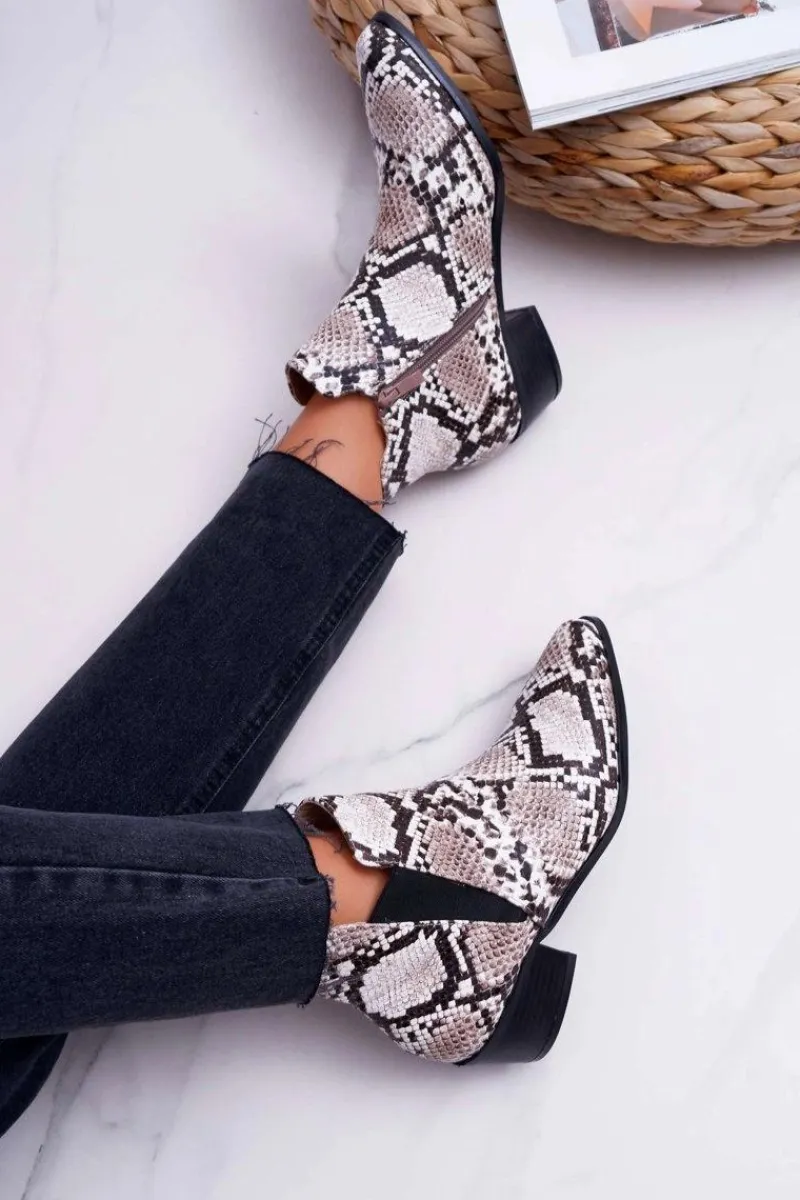 Sale Boto Damskie Botki Płaskie Skóra Węża Murino