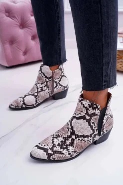 Sale Boto Damskie Botki Płaskie Skóra Węża Murino