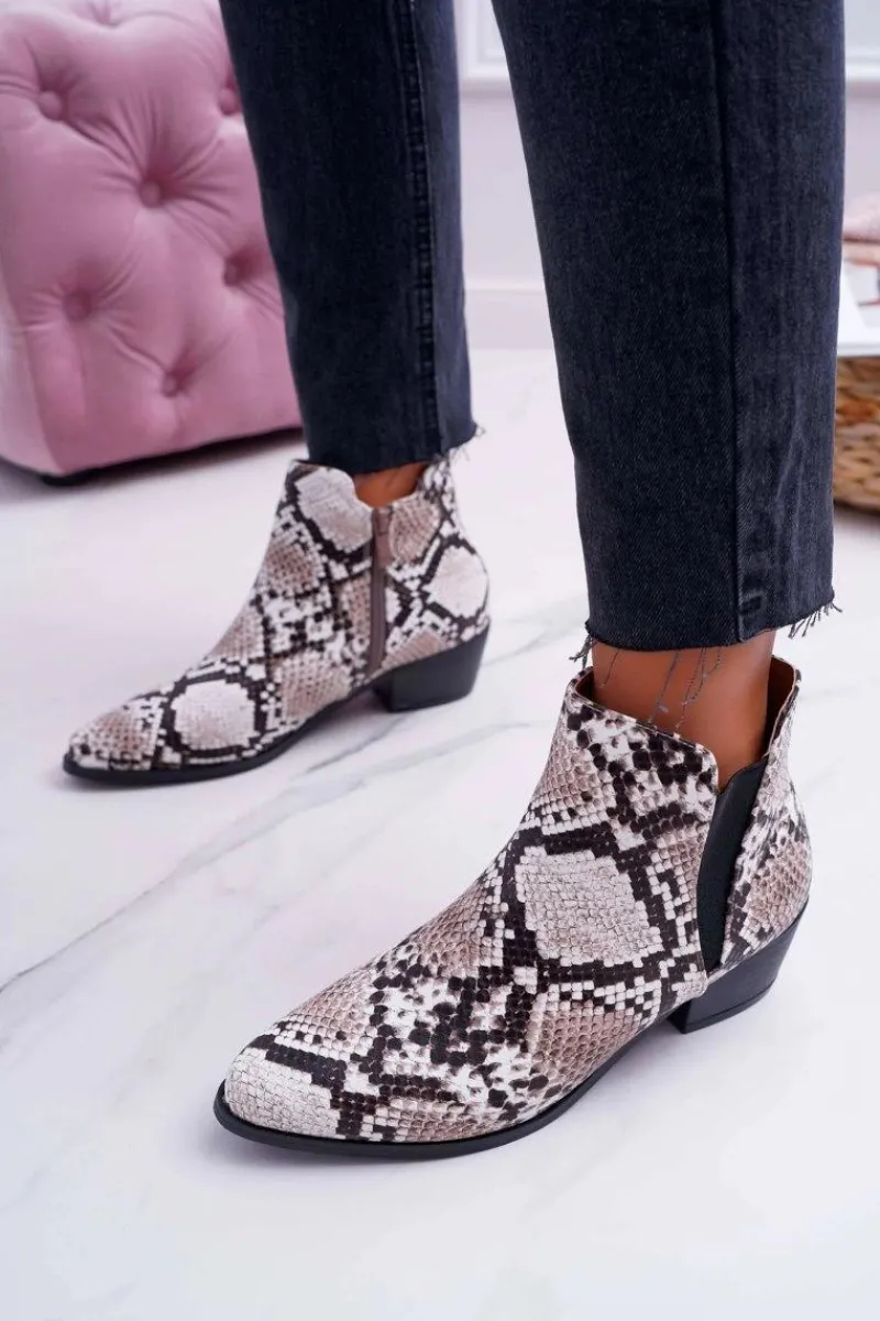 Sale Boto Damskie Botki Płaskie Skóra Węża Murino