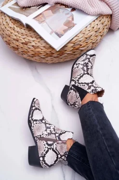 Sale Boto Damskie Botki Płaskie Skóra Węża Murino