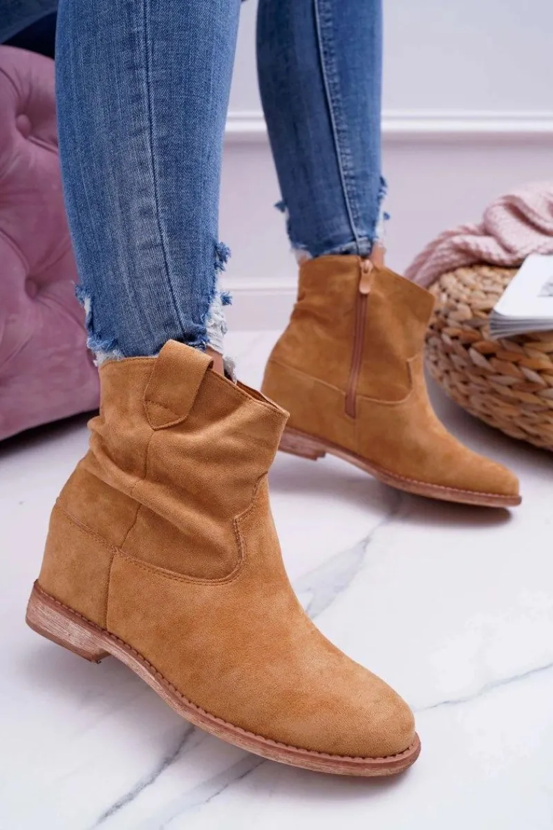 Botki Na Koturnie|Botki Zimowe Damskie>Boto Damskie Botki Saszki Na Koturnie Camel Ellen