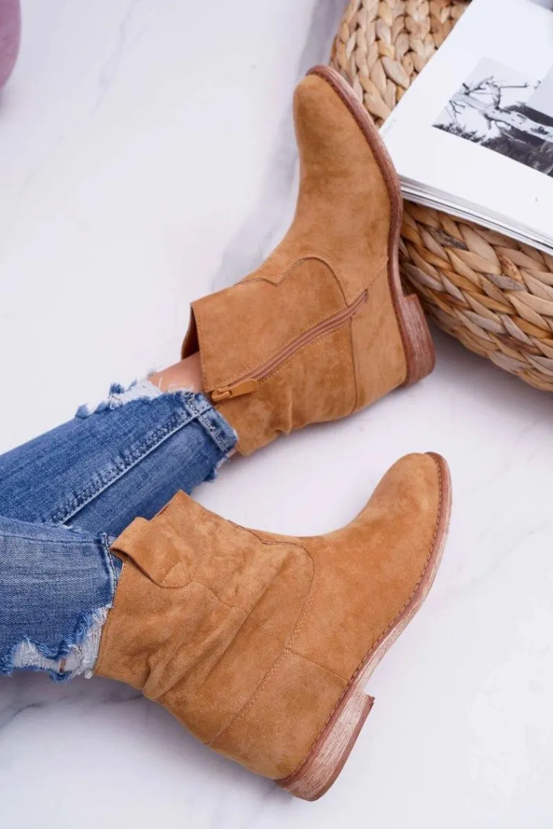 Botki Na Koturnie|Botki Zimowe Damskie>Boto Damskie Botki Saszki Na Koturnie Camel Ellen