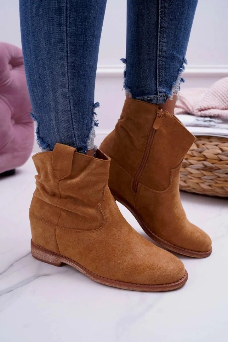 Botki Na Koturnie|Botki Zimowe Damskie>Boto Damskie Botki Saszki Na Koturnie Camel Ellen