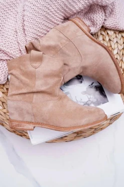 Online Boto Damskie Botki Saszki Na Koturnie Beżowe Ellen