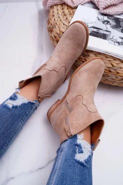 Online Boto Damskie Botki Saszki Na Koturnie Beżowe Ellen