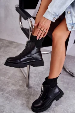 Online Damskie Botki Skarpetkowe Na Suwak Czarne Shelter Damskie Czarne Botki|Botki Płaskie