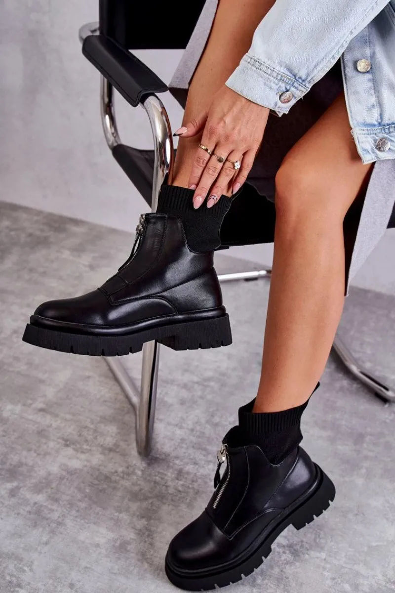 Online Damskie Botki Skarpetkowe Na Suwak Czarne Shelter Damskie Czarne Botki|Botki Płaskie
