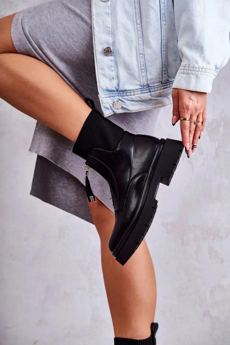 Online Damskie Botki Skarpetkowe Na Suwak Czarne Shelter Damskie Czarne Botki|Botki Płaskie