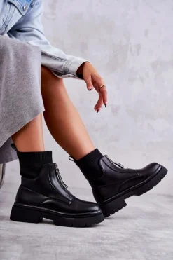 Online Damskie Botki Skarpetkowe Na Suwak Czarne Shelter Damskie Czarne Botki|Botki Płaskie