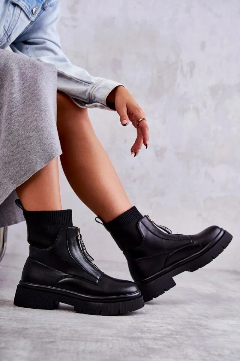 Online Damskie Botki Skarpetkowe Na Suwak Czarne Shelter Damskie Czarne Botki|Botki Płaskie