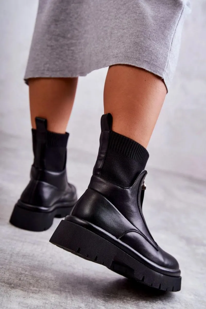 Online Damskie Botki Skarpetkowe Na Suwak Czarne Shelter Damskie Czarne Botki|Botki Płaskie
