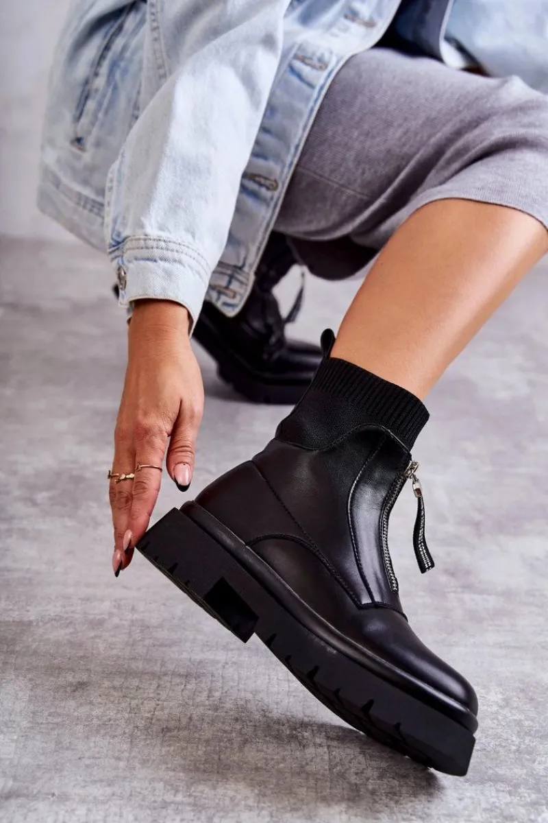 Online Damskie Botki Skarpetkowe Na Suwak Czarne Shelter Damskie Czarne Botki|Botki Płaskie