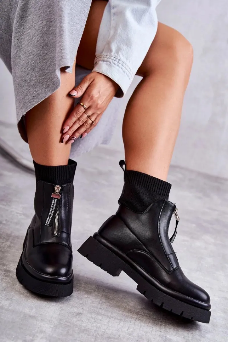 Online Damskie Botki Skarpetkowe Na Suwak Czarne Shelter Damskie Czarne Botki|Botki Płaskie