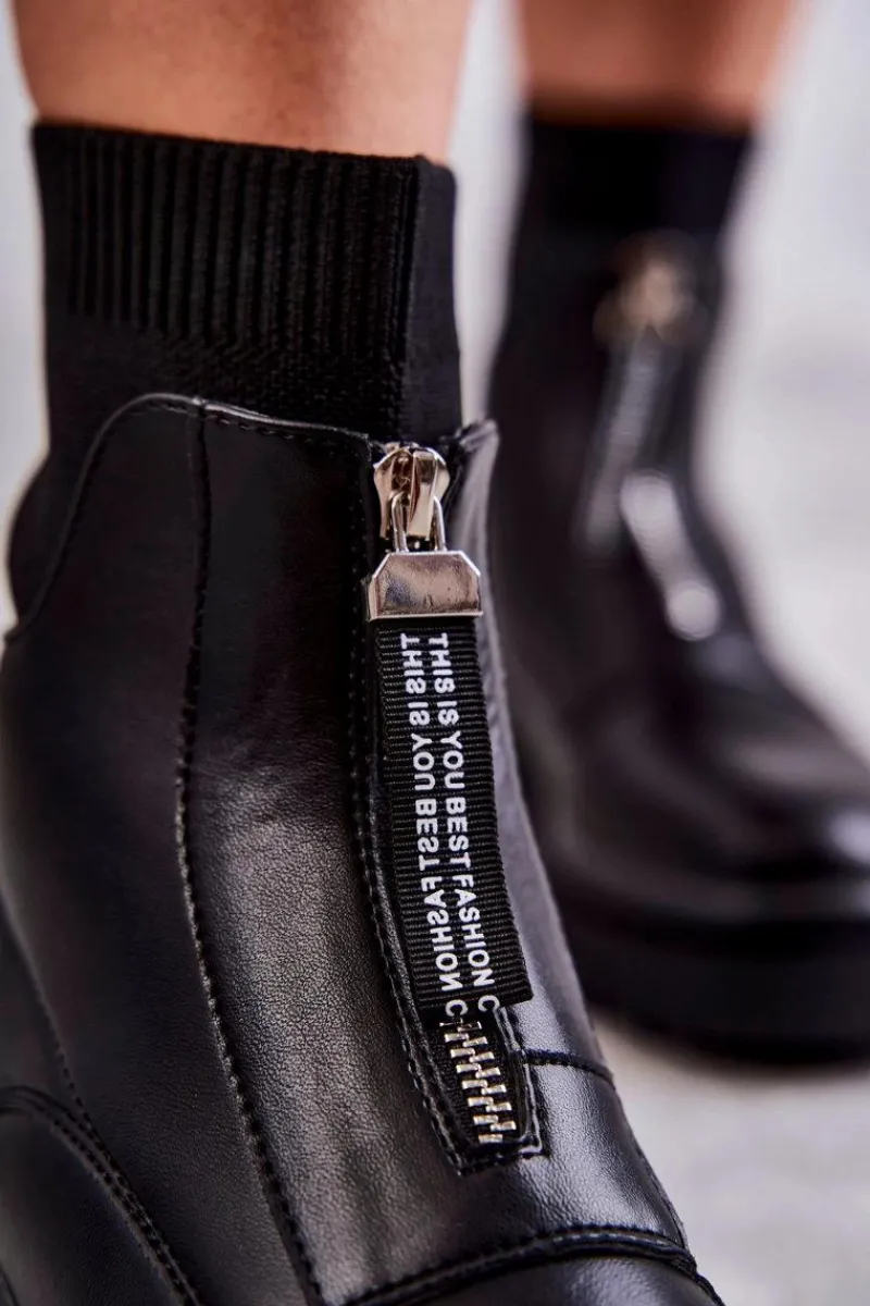 Online Damskie Botki Skarpetkowe Na Suwak Czarne Shelter Damskie Czarne Botki|Botki Płaskie