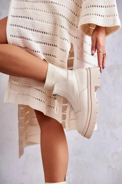 Hot Boto Damskie Botki Skarpetkowe Na Suwak Beżowe Shelter