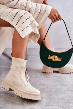 Hot Boto Damskie Botki Skarpetkowe Na Suwak Beżowe Shelter