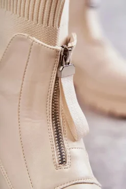 Hot Boto Damskie Botki Skarpetkowe Na Suwak Beżowe Shelter