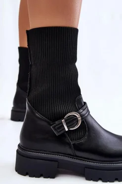 Discount Boto Damskie Botki Skarpetkowe Z Paskiem Czarne Alaya