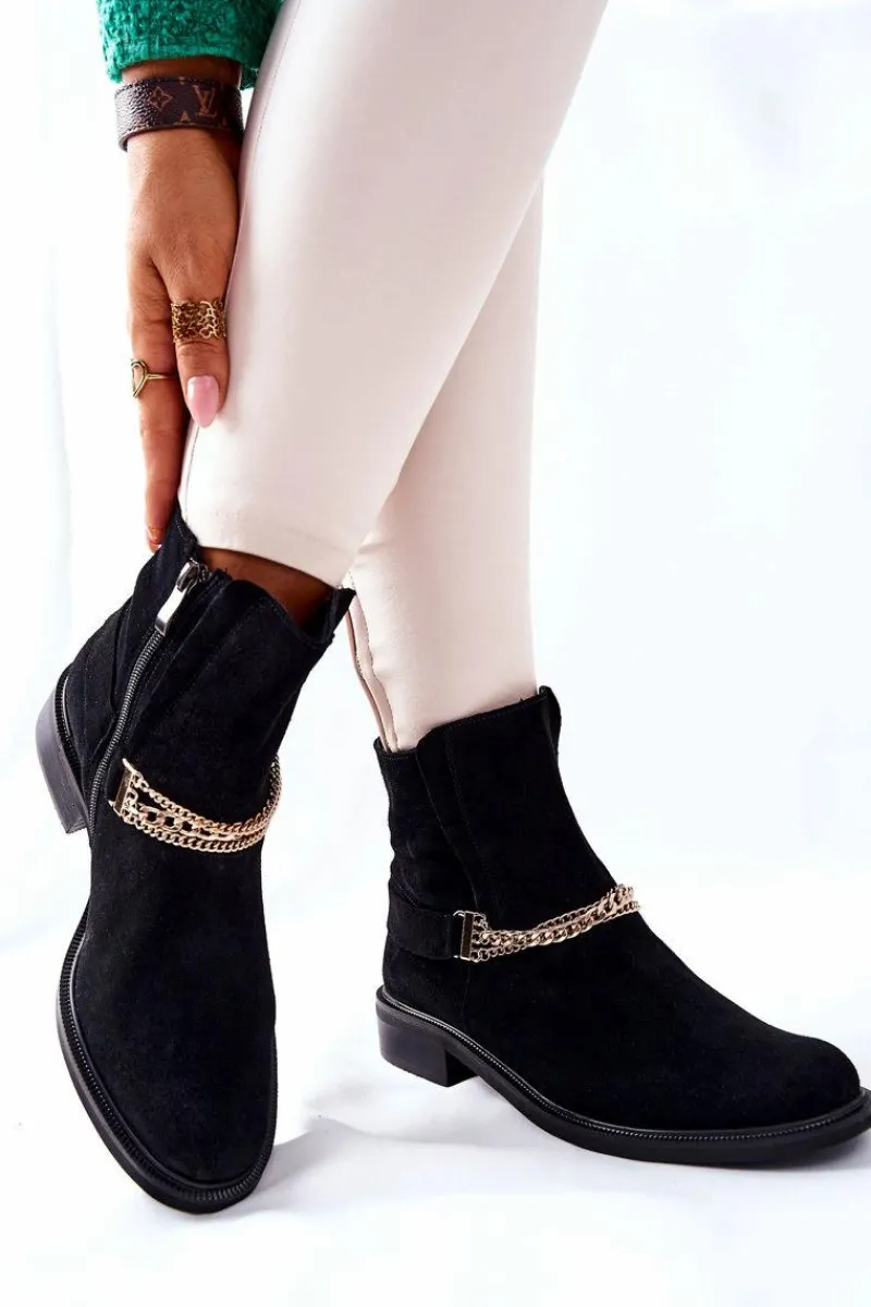 Online Boto Damskie Botki Skórzane Nicole Czarne Dome