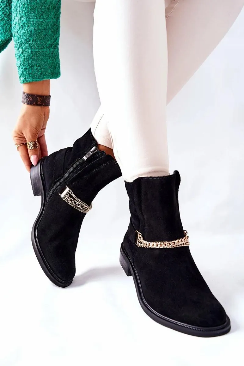 Online Boto Damskie Botki Skórzane Nicole Czarne Dome